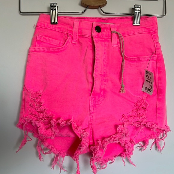 AKIRA Pants - Akira, new neon pink high waisted booty shorts, size S